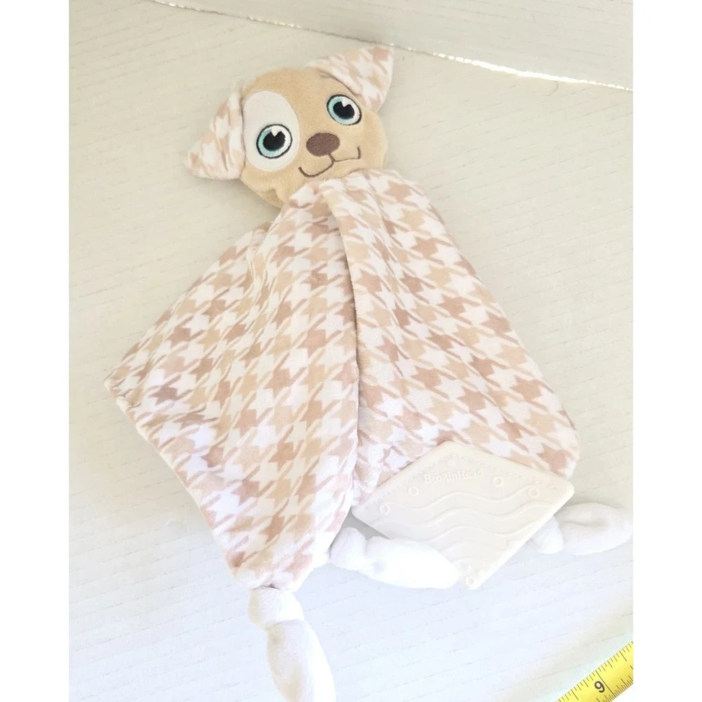 BooginHead Puppy Dog White Tan Baby Lovey Security Blanket Teether Embroidered